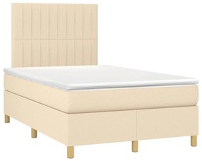Cama box spring c/ colchão e LED 120x190 cm tecido cor creme