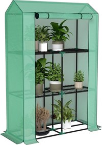 Estufa de jardim 100 x 40 x 150 cm com prateleiras de 3 níveis, estufa de inverno, lona reforçada em PE, porta enrolável, verde