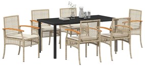 Conjunto de Jantar de Jardim de 7 Peças com Almofadas Bege em Rattan S