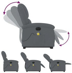 Poltrona massagens elevatória elétrica veludo cinzento-escuro