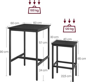 Mesa de bar com 2 cadeiras para cozinha em Preto