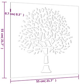 Decoração p/ muro de jardim 105x55 cm aço corten design árvore