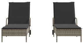Espreguiçadeiras com almofadões 2 pcs vime PE cinzento