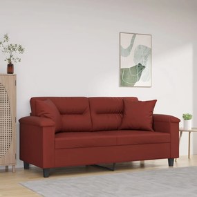 vidaXL Sofá 2 lug. c/ almofadas/almofadões couro artif. vermelho tinto