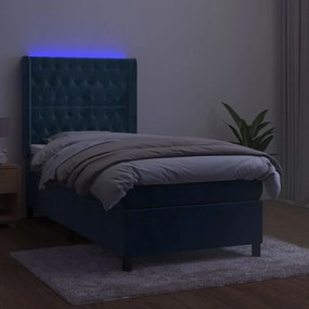 Cama box spring c/ colchão/LED 80x200 cm veludo azul-escuro