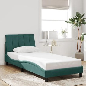 Estrutura de cama sem colchão 90x190 cm veludo verde-escuro
