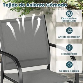 Conjunto de 2 cadeiras de jardim empilháveis de metal com assento e encosto respiráveis para jardim, piscina, varanda Cinza