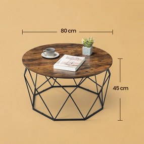 Mesa de centro, mesa auxiliar, mesa de sala de estar 80 cm diametro castanho vintage-preto