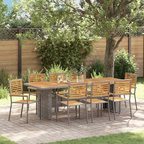 vidaXL Conjunto de Jantar para Jardim 9 pcs Cinza, Marrom