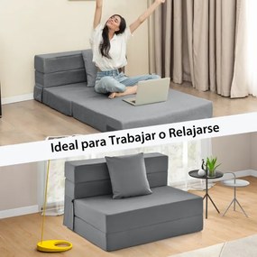 Sofá-cama de 3 seções com colchão dobrável de espuma de alta densidade com travesseiro capa lavável com fecho Cinzento Escuro