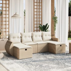 vidaXL 6 pcs conjunto de sofás p/ jardim com almofadões vime PE bege