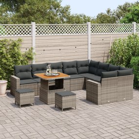 Conjunto de Sofá Jardim de 12 Peças com Almofadas Cinza Rattan Poliést