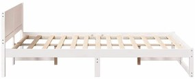 Estrutura de Cama Branca Madeira de Pinho Maciça 140 x 190 cm