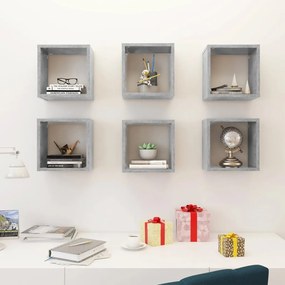 Prateleiras parede forma de cubo 6pcs 26x15x26 cm cinza cimento