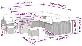 Conjunto de Sofá Jardim vidaXL de 13 peças com Almofadas Bege Vime PE