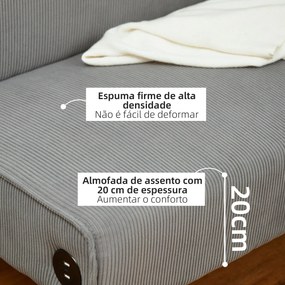 Sofá de 2 Lugares Estofado em Veludo Cotelê Sofá Sala de Estar com 2 Entradas USB 1 Entrada Tipo C 110x60x85 cm Cinza