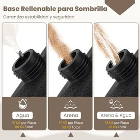Base para guarda-sol, 4 peças, para encher com água ou areia, alças de transporte, 74 kg, quadrada, guarda-sol com saliência, para pátio, jardim, terr