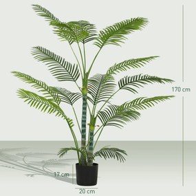 Planta artificial de interior com 170 cm, palmeira artificial com vaso de plástico e acabamento flocado, verde