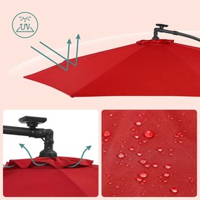 Guarda-sol com 3 m de diâmetro, iluminação solar LED e manivela