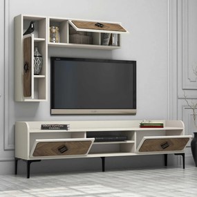 Conjunto de Mobiliário de Sala Samba – Walnut Cream – TV Unit 180x52x3