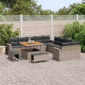 Conjunto de Sofá de Jardim de 13 Peças com Almofadas Cinza em Rattan S