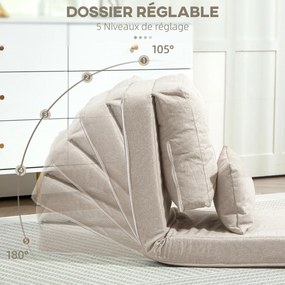 Poltrona-sofá-cama convertível de 1 lugar com 1 almofada e encosto ajustável, bege