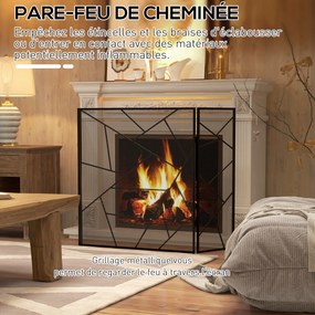 Resguardo de Lareira Dobrável de 3 Painéis, 135 x 1,2 x 85 cm, Proteção Contra Faíscas, Preto