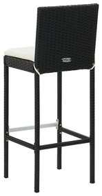Bancos de bar com almofadões 6 pcs vime PE preto