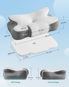 Almofada ergonómica para o pescoço 59 x 40 cm em espuma viscoelástica, branco-Cinzenta