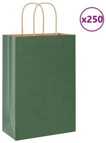 vidaXL Sacos de papel 250 unid com alças verde 21x11x31 cm