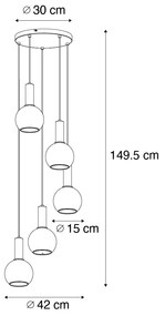 Candeeiro suspenso Art Déco preto com vidro fumê redondo 5 luzes - Josje Art Deco