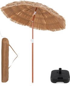 Conjunto de Guarda-Sol de Palha e Base Enchível, Inclinação e Altura Reguláveis, Natural
