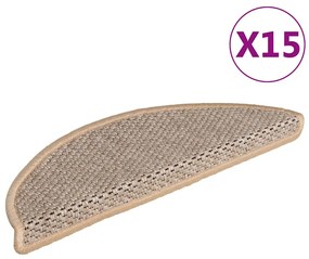 Tapetes escada adesivos aspeto sisal 15pcs 56x17x3cm bege-claro