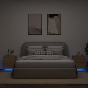 Conjunto de 2 Mesas de Cabeceira Kenobi com Luzes LED - Carvalho - Des