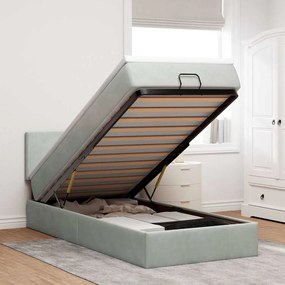Estrutura cama otomana colchão 80x200 cm veludo cinzento claro