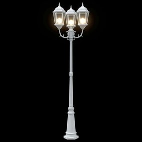 Poste de Luz de Jardim 3-Lâmpadas E27 Branco 235 cm Alumínio