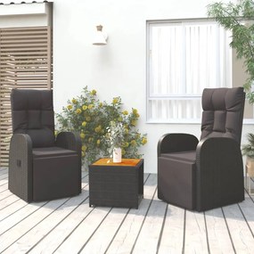 vidaXL 3 pcs conjunto lounge para jardim vime PE/acácia maciça preto
