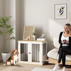 Gaiola para cães, comedouros removíveis com rotação de 360°, 2 portas, para cães de tamanho médio, 80 x 55 x 71,5 cm, branca