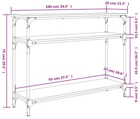Mesa consola 100x29x75 cm derivados de madeira cinzento sonoma