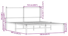 Estrutura cama com cabeceira 150x200cm metal carvalho castanho