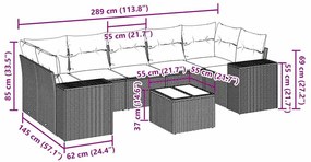 8 pcs conj. sofás jardim c/ almofadões vime PE cinzento-claro