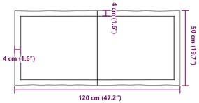 Tampo de mesa com bordas vivas maciço tratado castanho-escuro