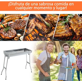 Outsunny Barbecue Portátil e Dobrável de Aço Inoxidável com Grelha Barbecue a Carvão com Ventilação para Jardim Picnic Camping 73x33x71 cm Prata