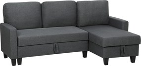 HOMCOM Sofá de canto com função cama e baú L-Form Sofá-cama com chaise-longue reversível, para apartamento e sala de estar | Aosom Portugal