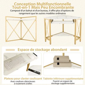Mesa de entrada dourada com tampo de mármore branco falso - Branco