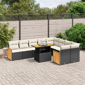 10 pcs conjunto sofás de jardim c/ almofadões vime PE preto