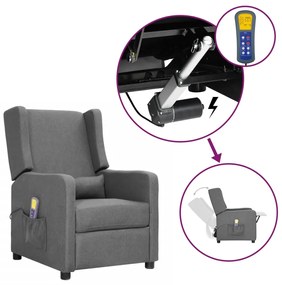 vidaXL Poltrona elevatória de massagens tecido cinzento-claro