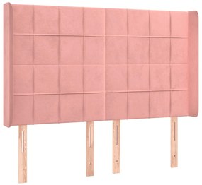 Cama box spring c/ colchão/LED 140x200 cm veludo rosa