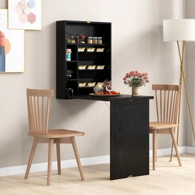Secretária parede dobrável conversível com divisória de 3 níveis e prateleiras ajustáveis, Economiza espaço 60 x 94,5 x 151 cm Preto