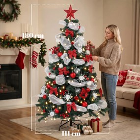 Árvore de Natal Artificial 180 cm com Luzes, 800 Pontas, 200 LED, Controlo Remoto e 8 Modos